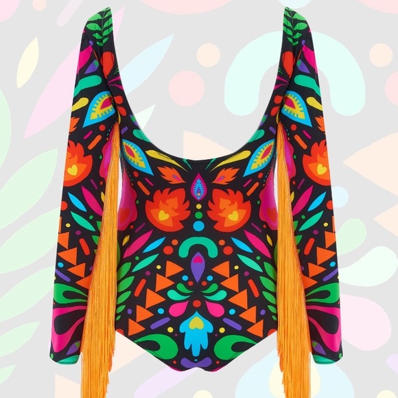 LOM Rainbow Black Fringe Sleeve Rave Bodysuit - XS - Picture 3 of 7